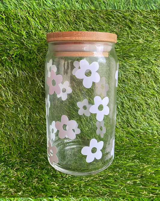 White Flower Glass Can-473ml